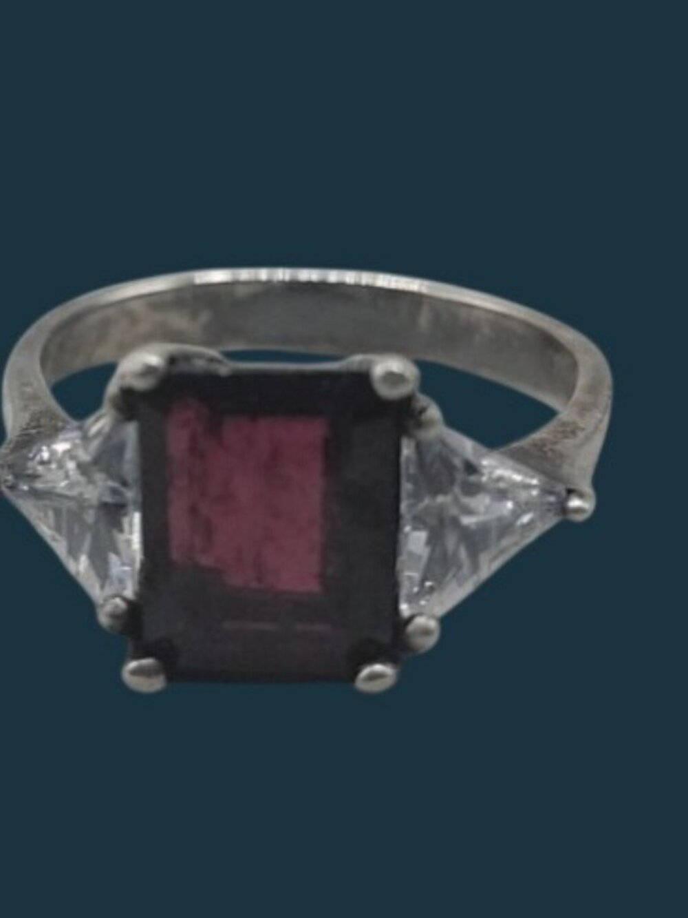 JC Sipes Sterling Silver Pyrope Garnet Ring Trillion Cut Cubic Zirconia SZ 9 - Picture 2 of 15